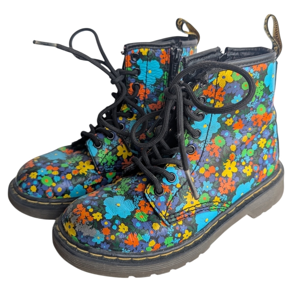 Dr. Martens Delaney Black Floral Boots Size Kids 13